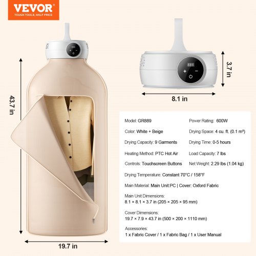 VEVOR Foldable Dryer with 5-H Timer - GR889 600W, Dryer Bag