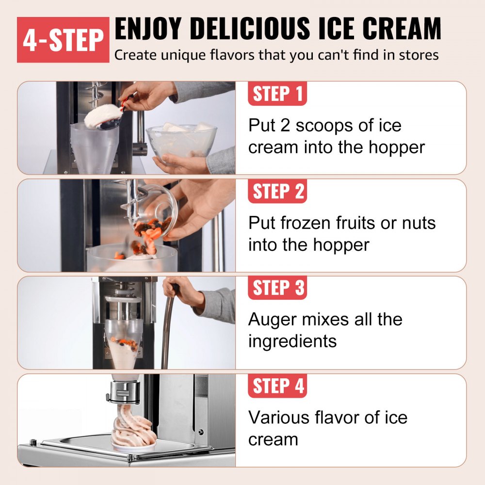 VEVOR 110V Frozen Yogurt Blending Machine 750W, Yogurt Milkshake Ice