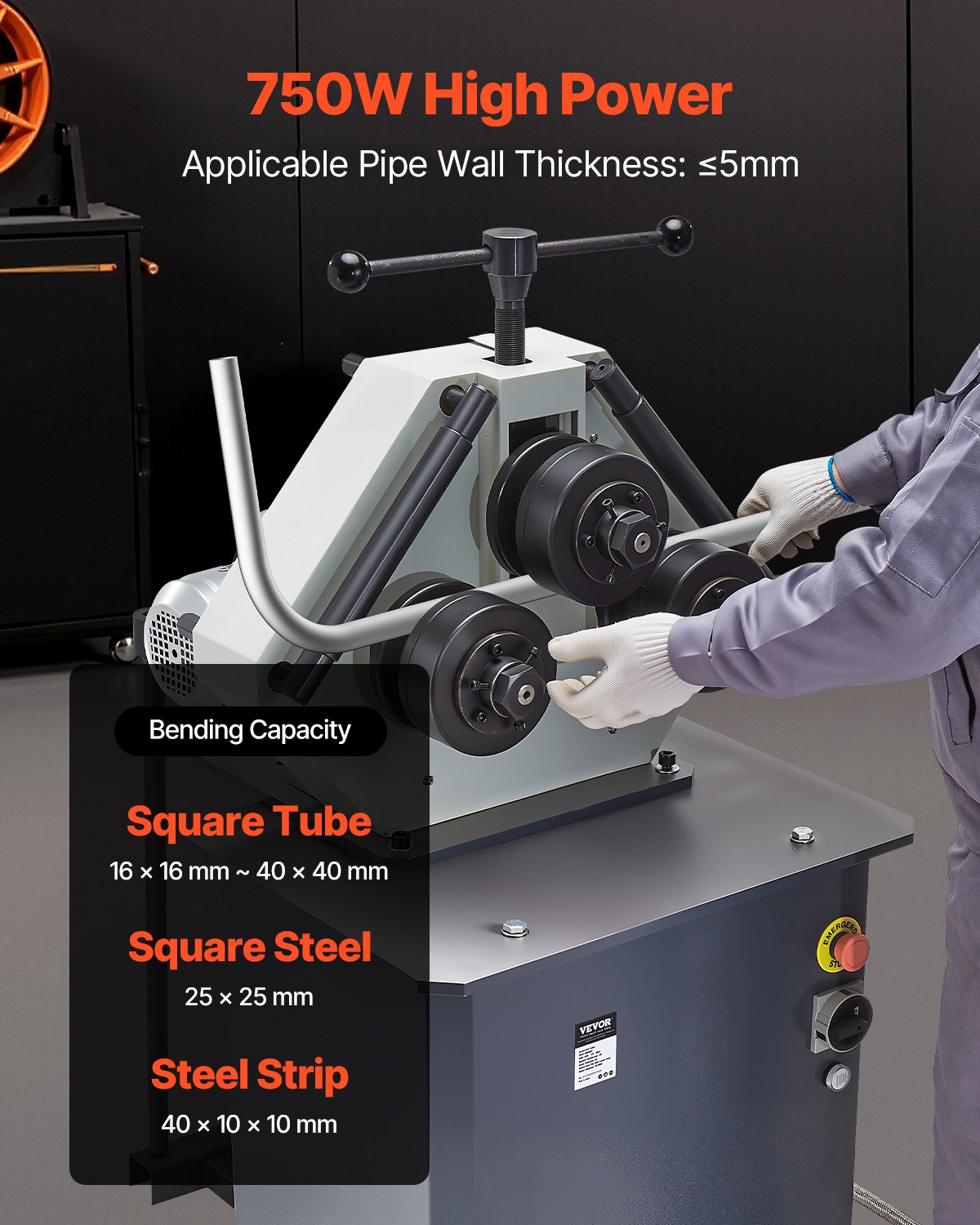 VEVOR 3 Roll Tube Bender – 750W Electric, 180° Machine, 180°