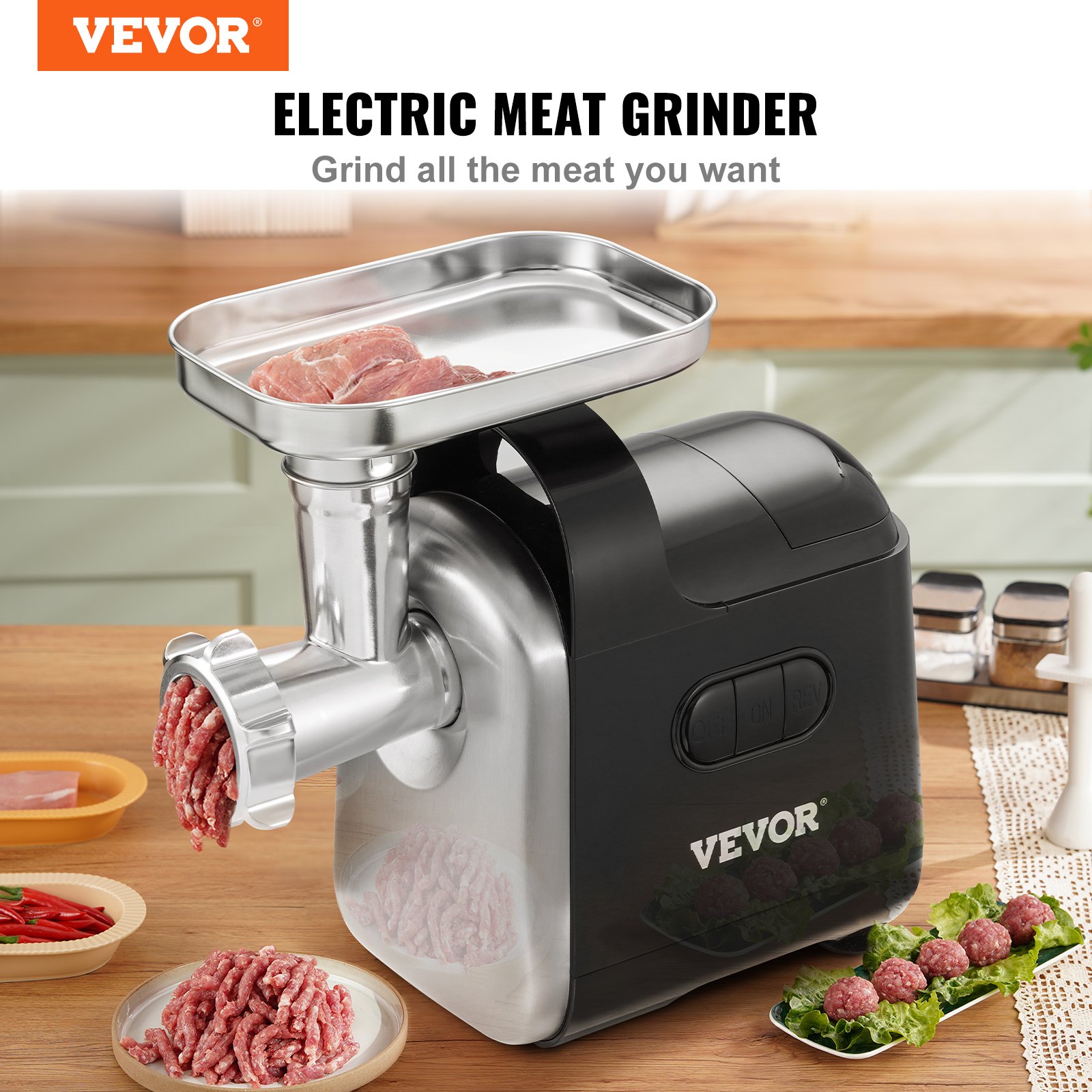 VEVOR Electric Meat Grinder, 6.6 Lb/Min, 550W（2200W MAX) Industrial Meat Mincer with 2 Blade, 3