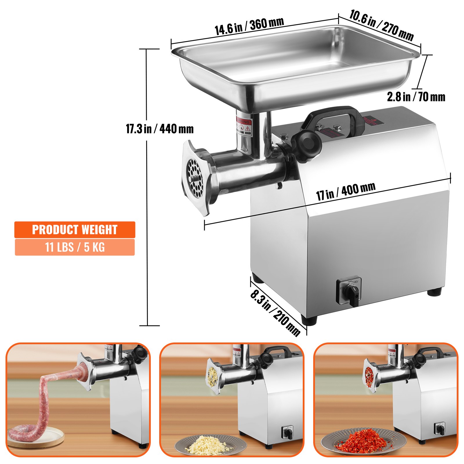 VEVOR Electric Meat Grinder, 794 Lb/H Capacity, 1100W (4600W MAX