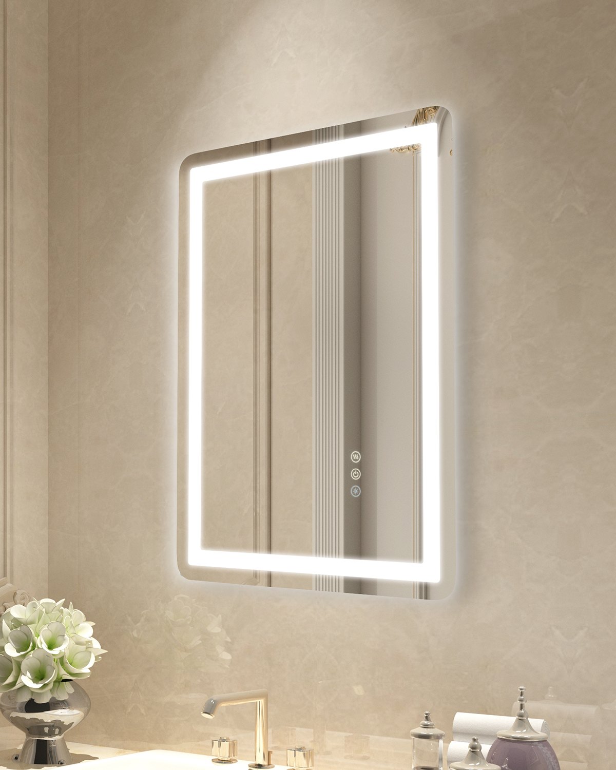 VEVOR LED Bathroom Mirror, 50 x 70 cm LED Bathroom Vanity Mirror with ...