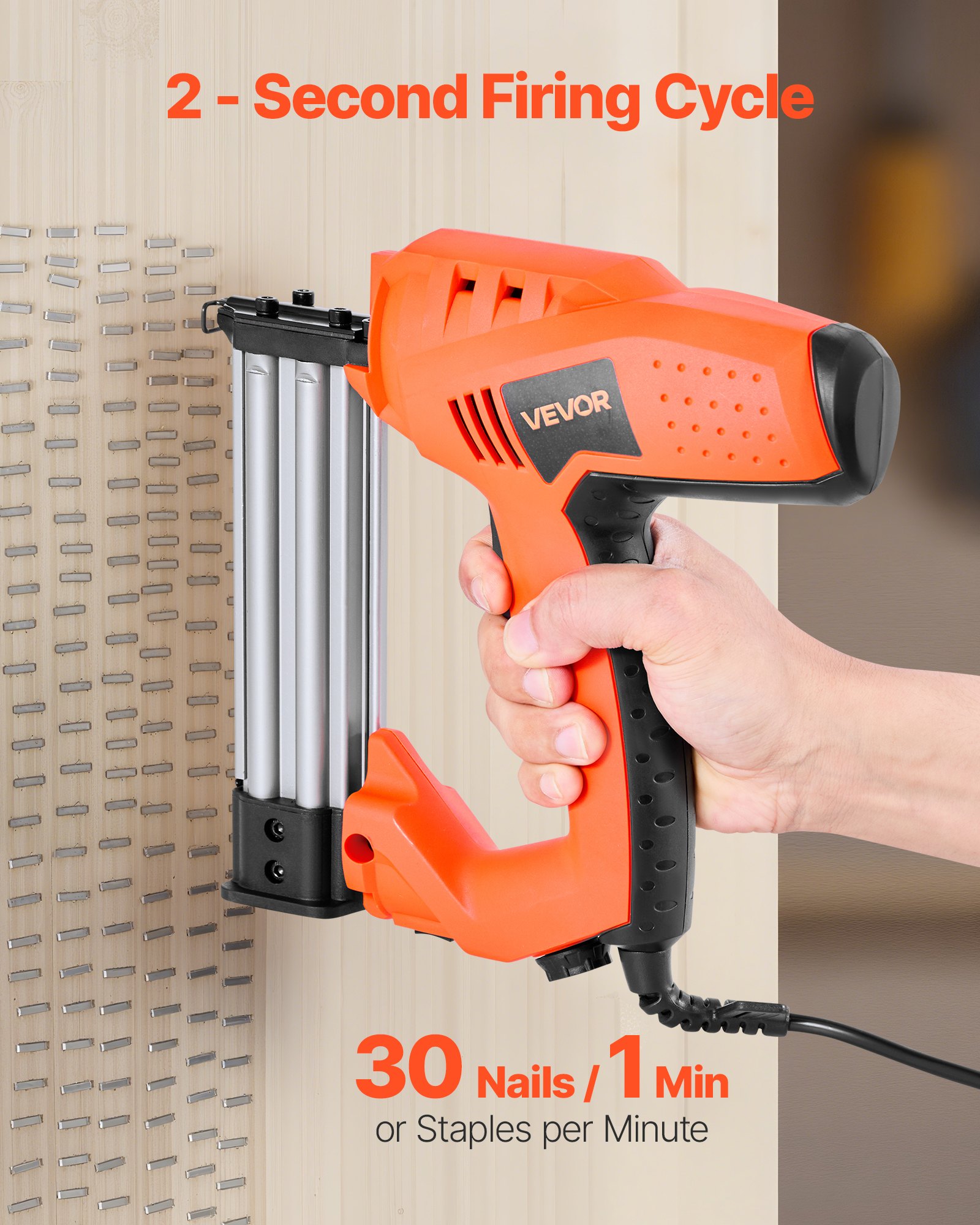 VEVOR Electric Brad Nailer — Adjustable Depth & Safety Lock