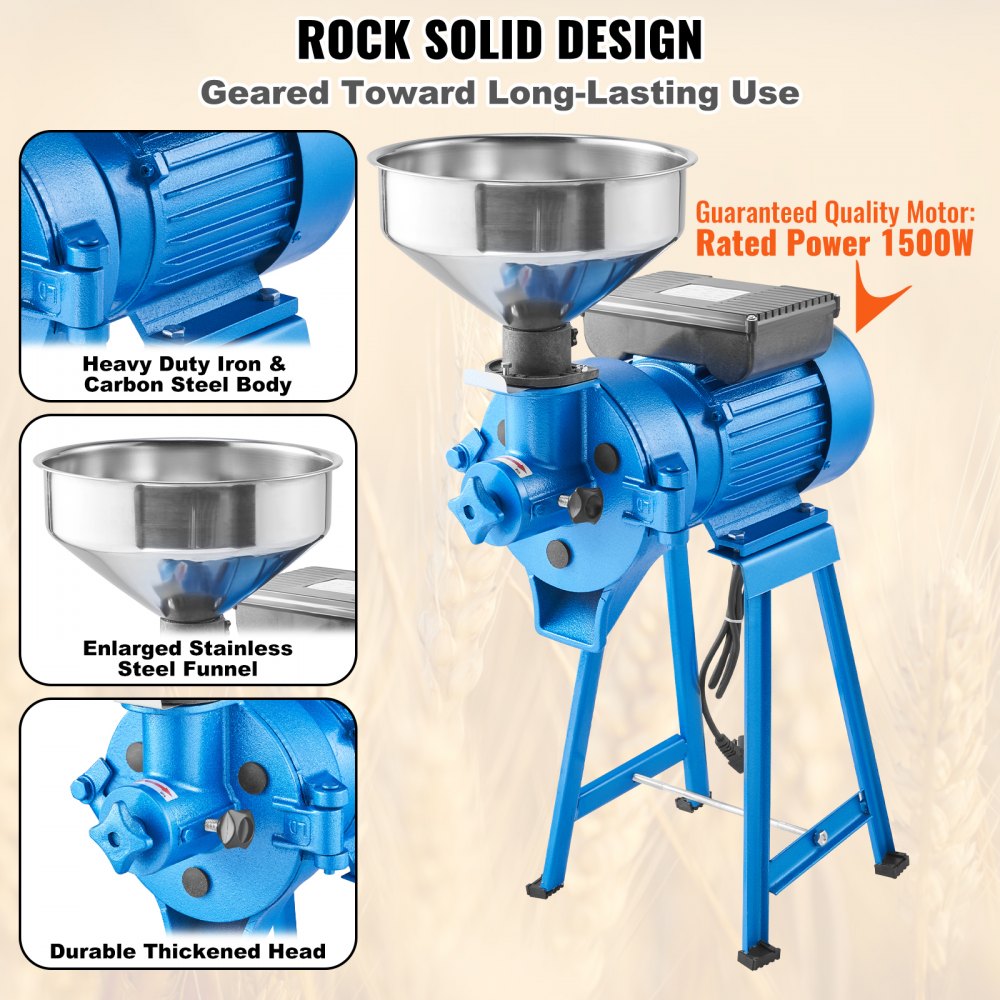 VEVOR Electric Grain Mill Grinder, 1500W 110V Spice Grinders ...
