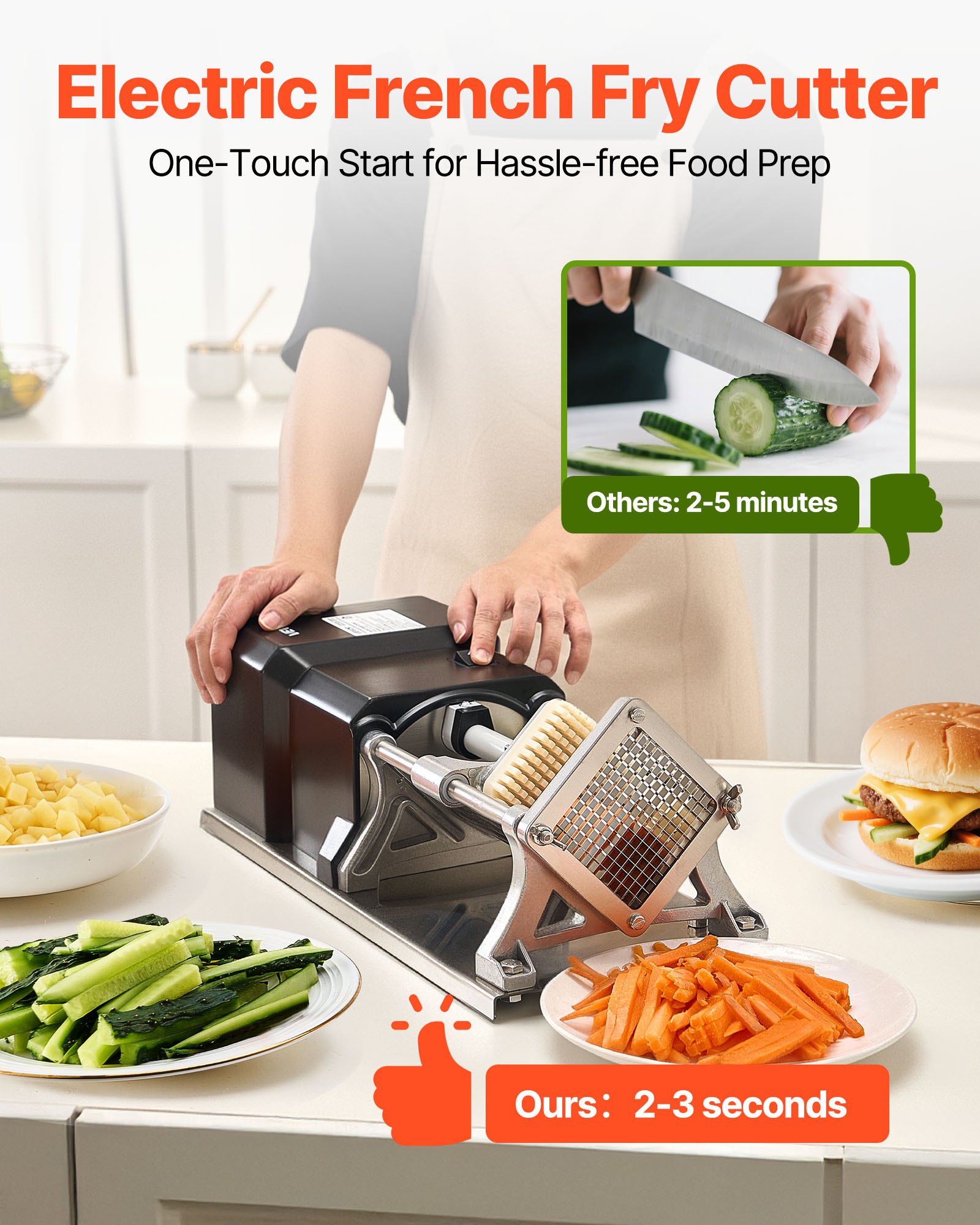 VEVOR Electric French Fry Cutter – 3-Blade Set, 420J2