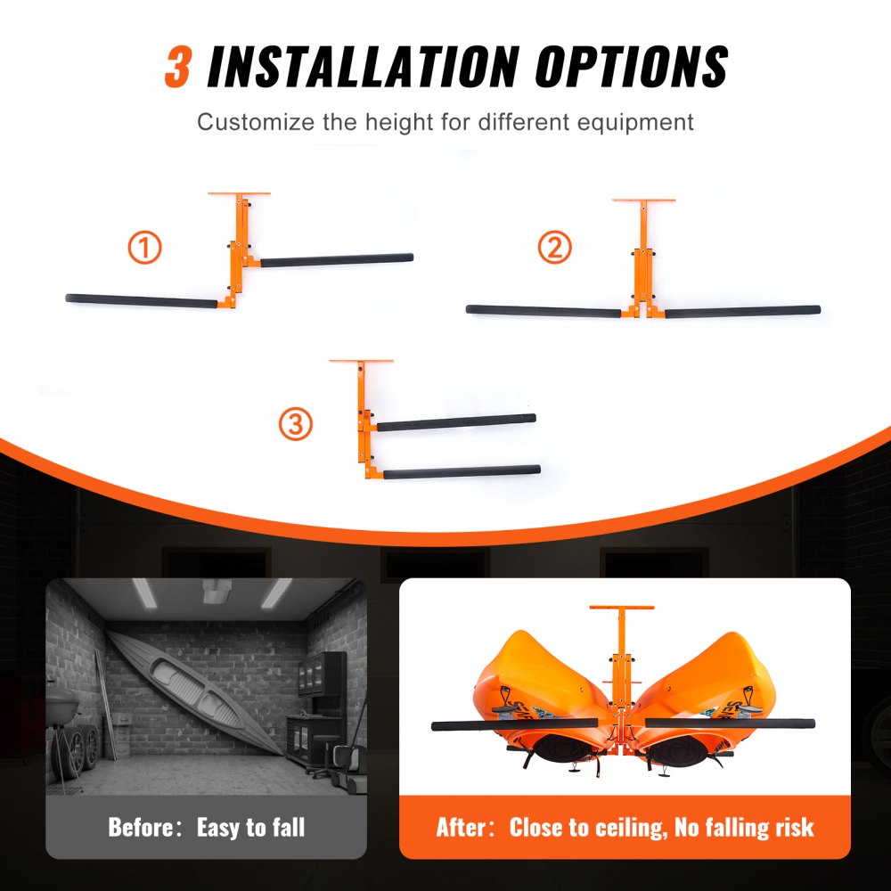 VEVOR Kayak Ceiling Storage Rack, Ceiling Storage Rack for 2 Kayak ...