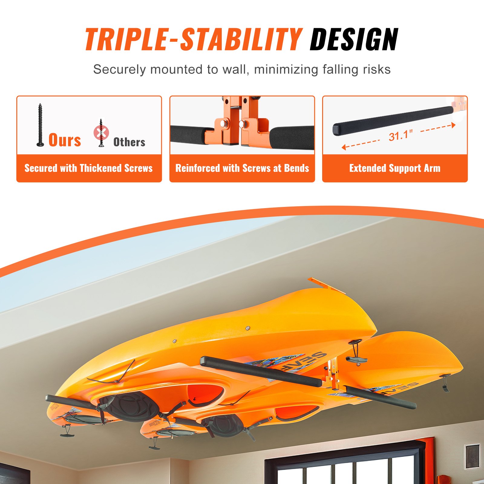 VEVOR Kayak Ceiling Storage Rack, Ceiling Storage Rack for 2 Kayak ...