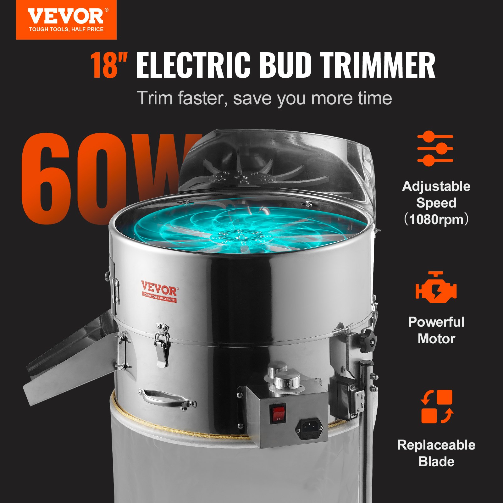 VEVOR Electric Bud Trimmer, 18'' Electric Leaf Trimmer Machine with 60W ...