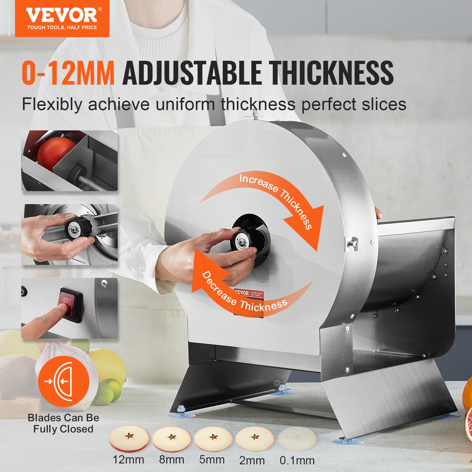 VEVOR Electric Vegetable Slicer, 00.5"/012mm Thickness Adjustable
