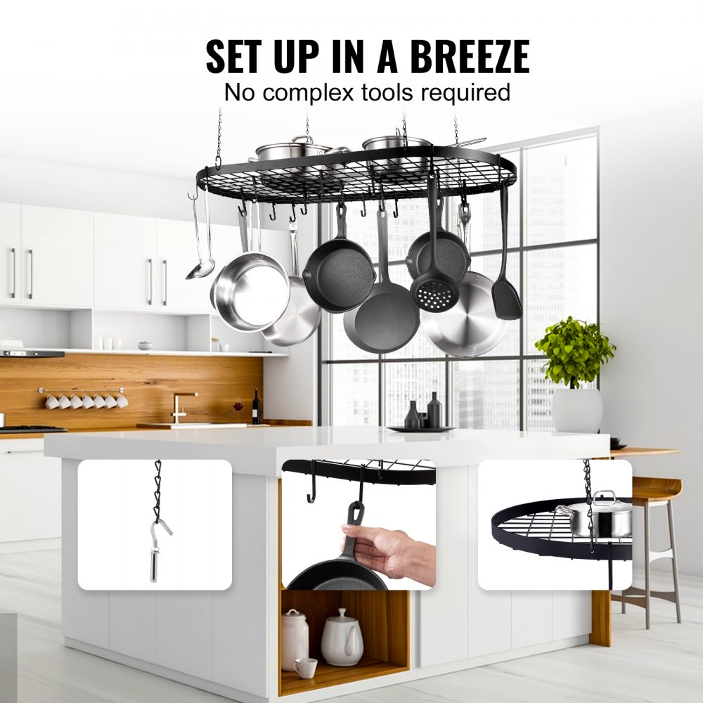 Ceiling Mounted Rack Tools VEVOR Hanging Pot Rack, 36 inch Hanging Pot Rack Ceiling Mount, Ceiling ...
