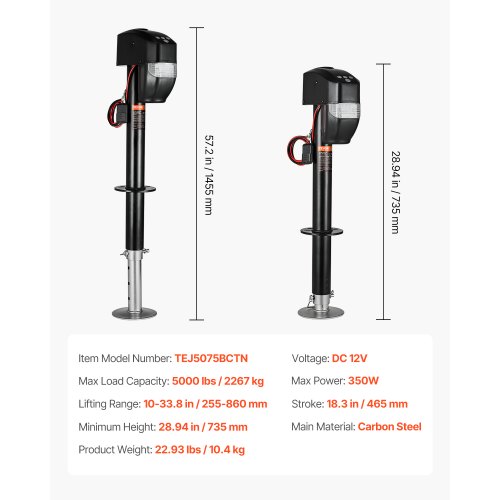 Electric Rv Rear Jack VEVOR Electric Trailer Jack, 5000 lbs, Heavy Duty RV Electric Power ...