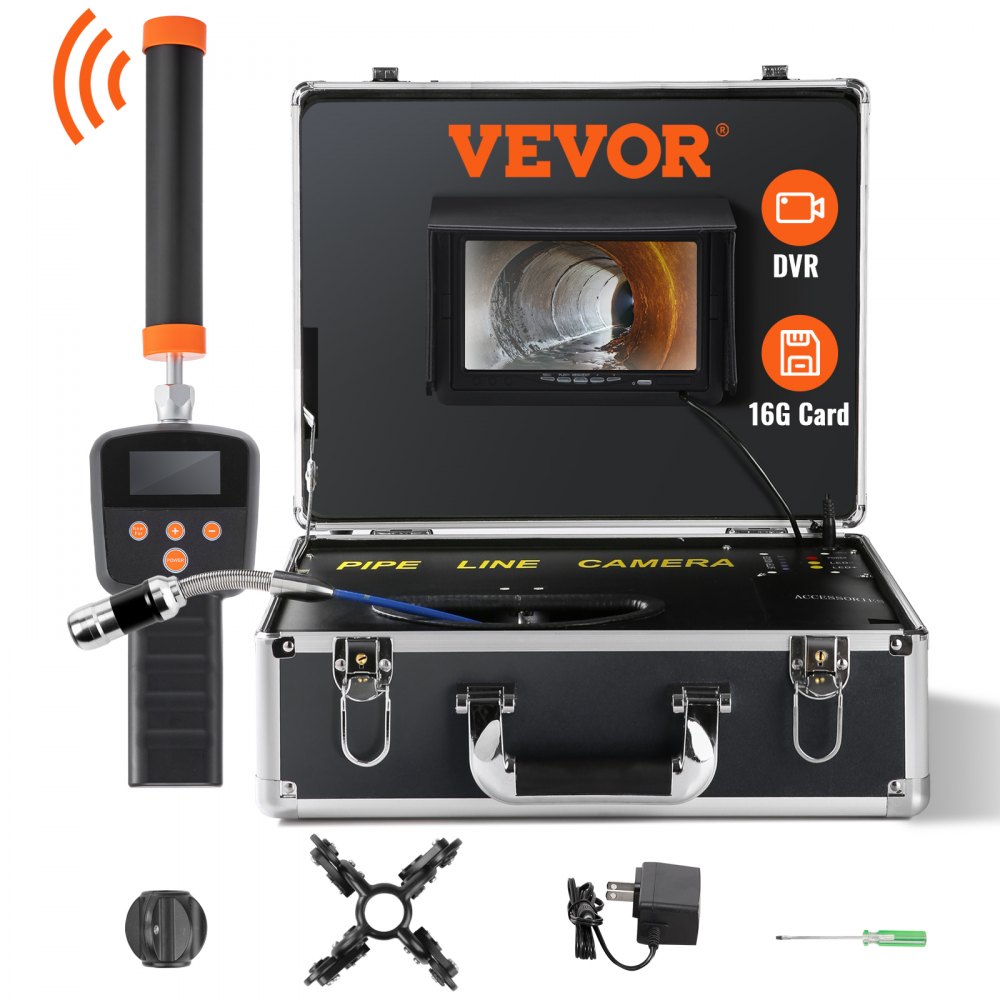 VEVOR 100ft Sewer Inspection Camera - 7" Screen With DVR & 512Hz Locator For Plumbing