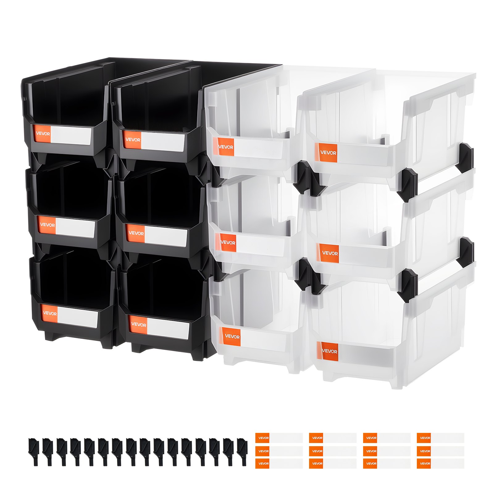 VEVOR Plastic Stackable Storage Bins, 14.8 x 8.5 x 7.1 inch (12 Pack ...