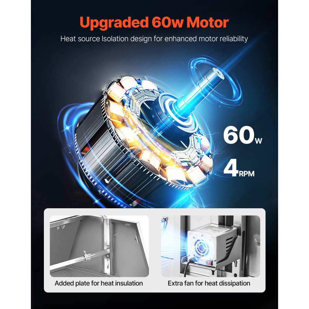 60W rožňový gril s krytem, ​​56palcový rožňový gril na prase, jehněčí a kozí maso, kapacita 286 liber, nerezový rožeň na dřevěné uhlí s uzamykatelnými kolečky, pro kempování a venkovní grilování - miniatura 2