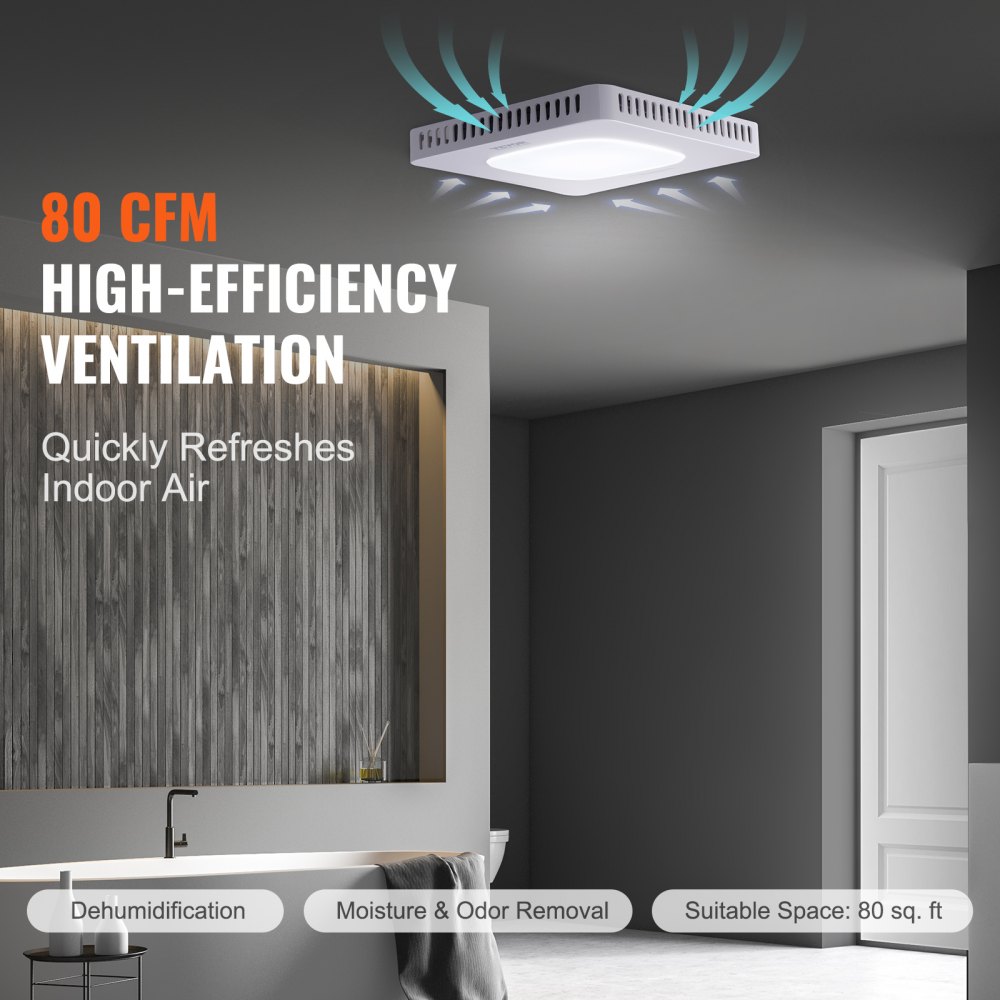 VEVOR Bathroom Exhaust Fan, 80 CFM High-Efficiency Ventilation, 1 ...