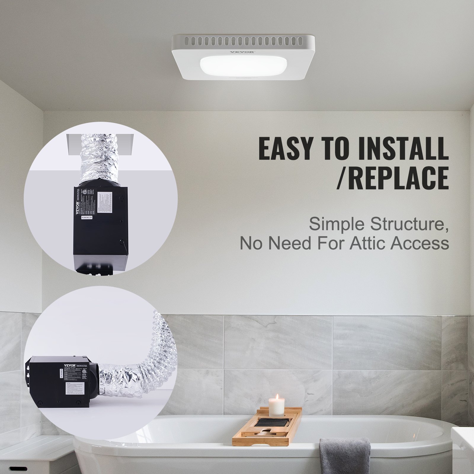 VEVOR Bathroom Exhaust Fan, 80 CFM High-Efficiency Ventilation, 1 ...