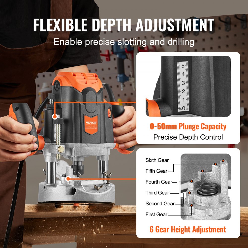 Cone Shaped Router Modem VEVOR Plunge Router, 3-1/4 HP, 120V, 12000-23000 RPM Variable Speed ...