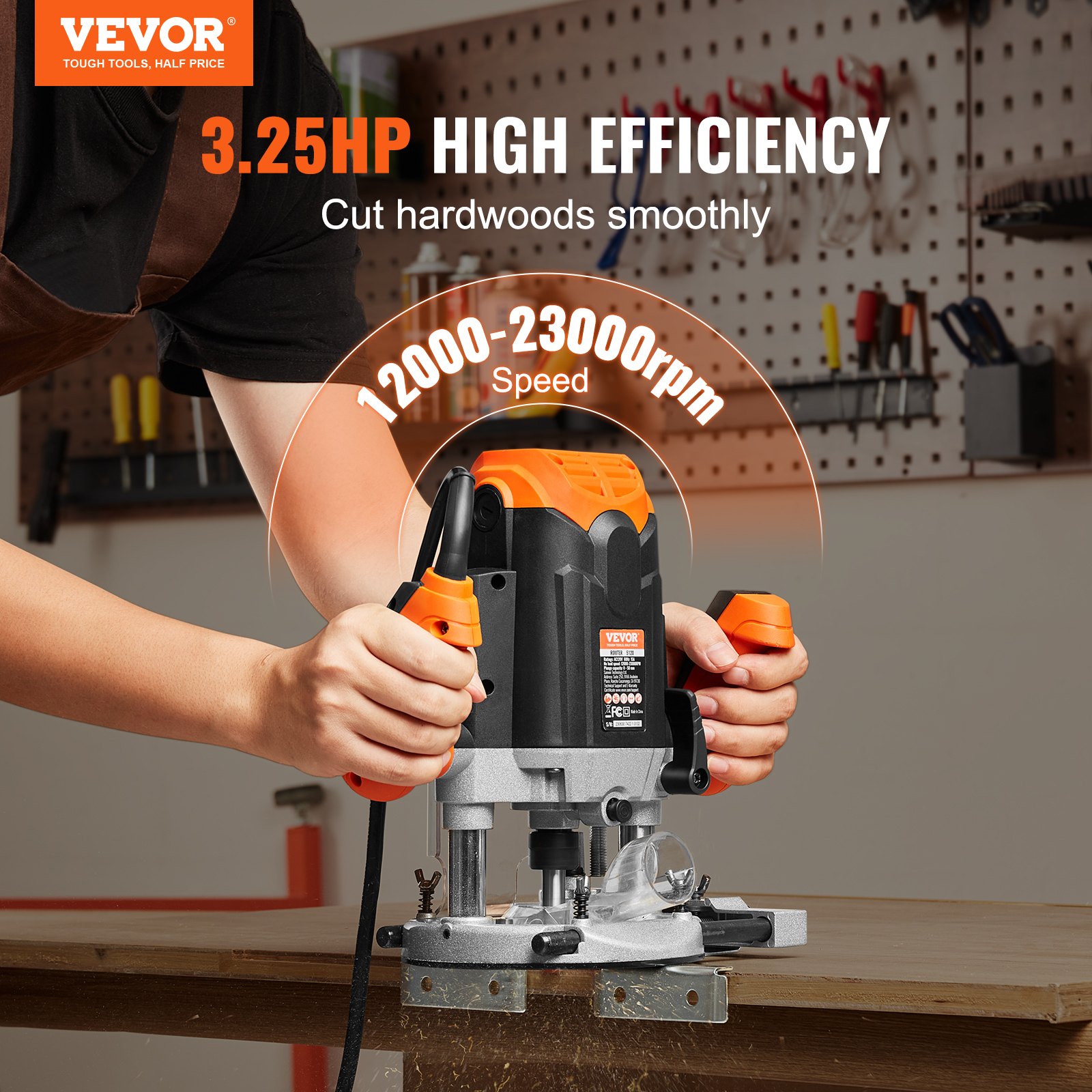 VEVOR Plunge Router, 3-1/4 HP, 120V, 12000-23000 RPM Variable Speed ...