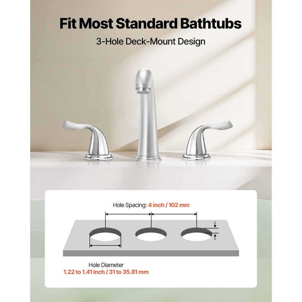SUMERAIN 3-Hole Roman Tub Faucet With Handheld Sprayer – Deck Mount Waterfall Bathtub Filler, Chrome Finish, 6.68 GPM High Flow
