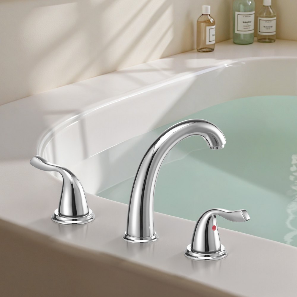 SUMERAIN 3-Hole Roman Tub Faucet With Handheld Sprayer – Deck Mount Waterfall Bathtub Filler, Chrome Finish, 6.68 GPM High Flow
