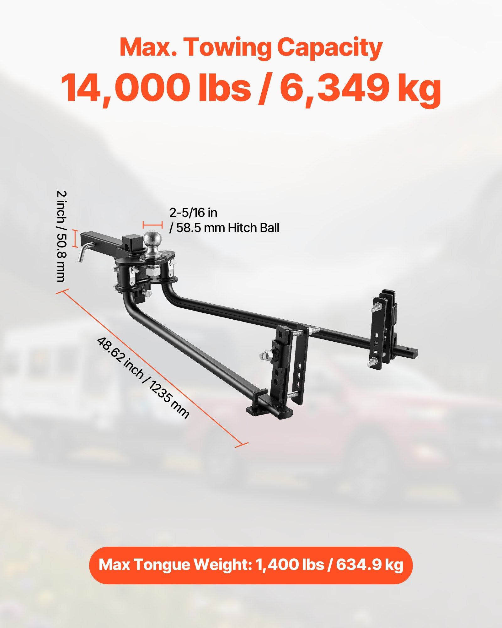 VEVOR Weight Distribution Hitch, 14000 lbs Max. Towing with Sway ...