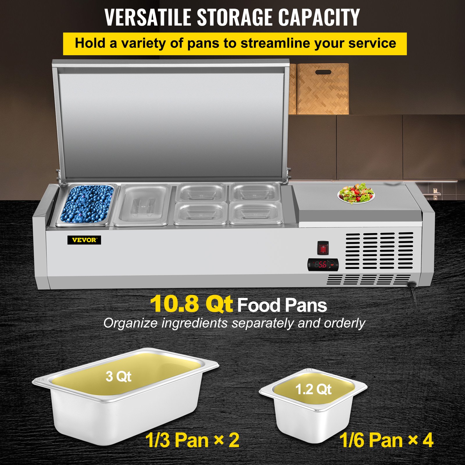 VEVOR Refrigerated Condiment Prep Station, 48-Inch, 10.8Qt Sandwich ...