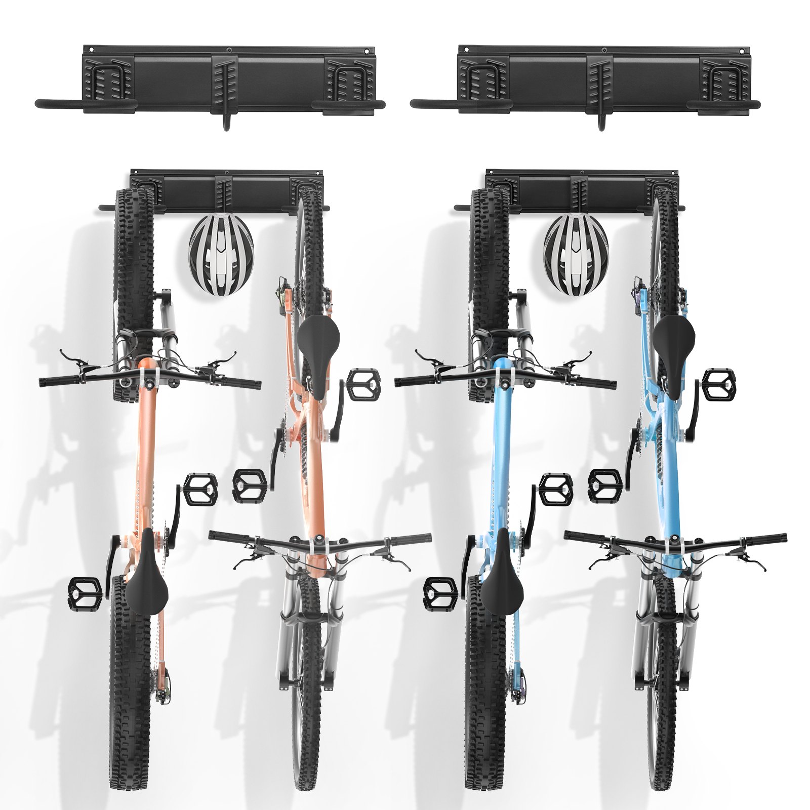 VEVOR Bike Storage Rack, 4 Bike Racks and 2 Helmets Hooks, Wall Mount ...