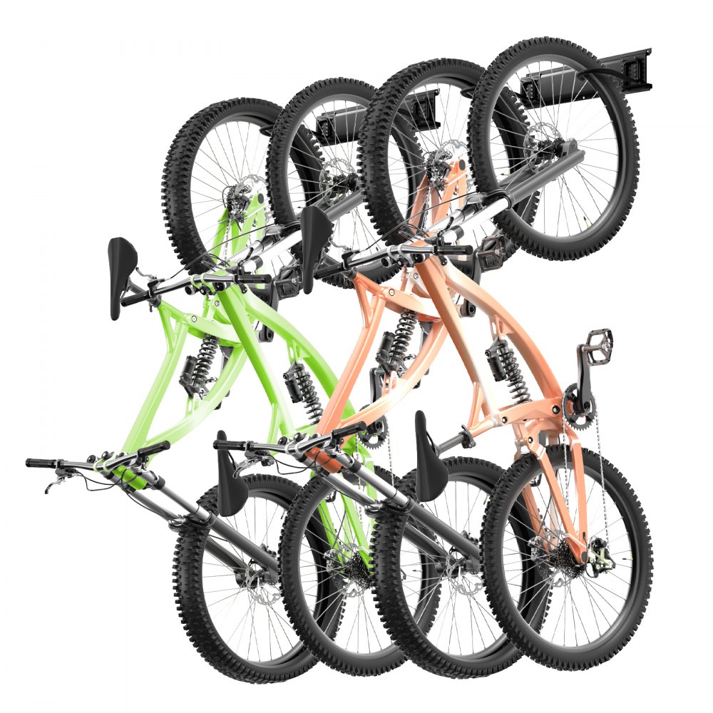 VEVOR Bike Storage Rack, 4 Bike Racks and 2 Helmets Hooks, Wall Mount ...