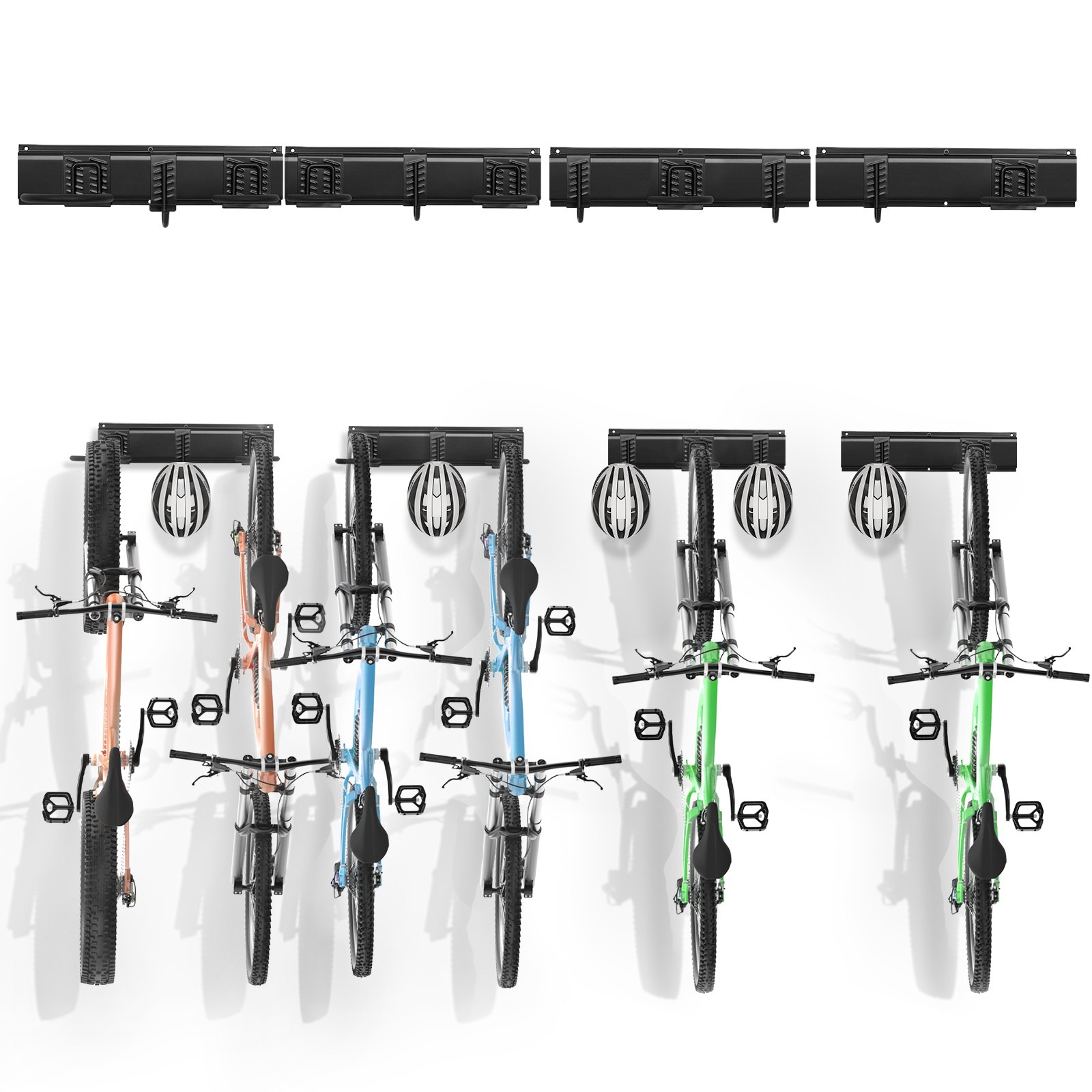 VEVOR Bike Storage Rack, 6 Bike Racks and 5 Helmets Hooks, Wall Mount ...