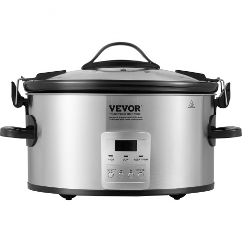 VEVOR 6QT Slow Cooker Pot - 240W Digital Electric Crock Pot With Timer, 3 Heat Settings, Ceramic Inner Pot & Locking Lid