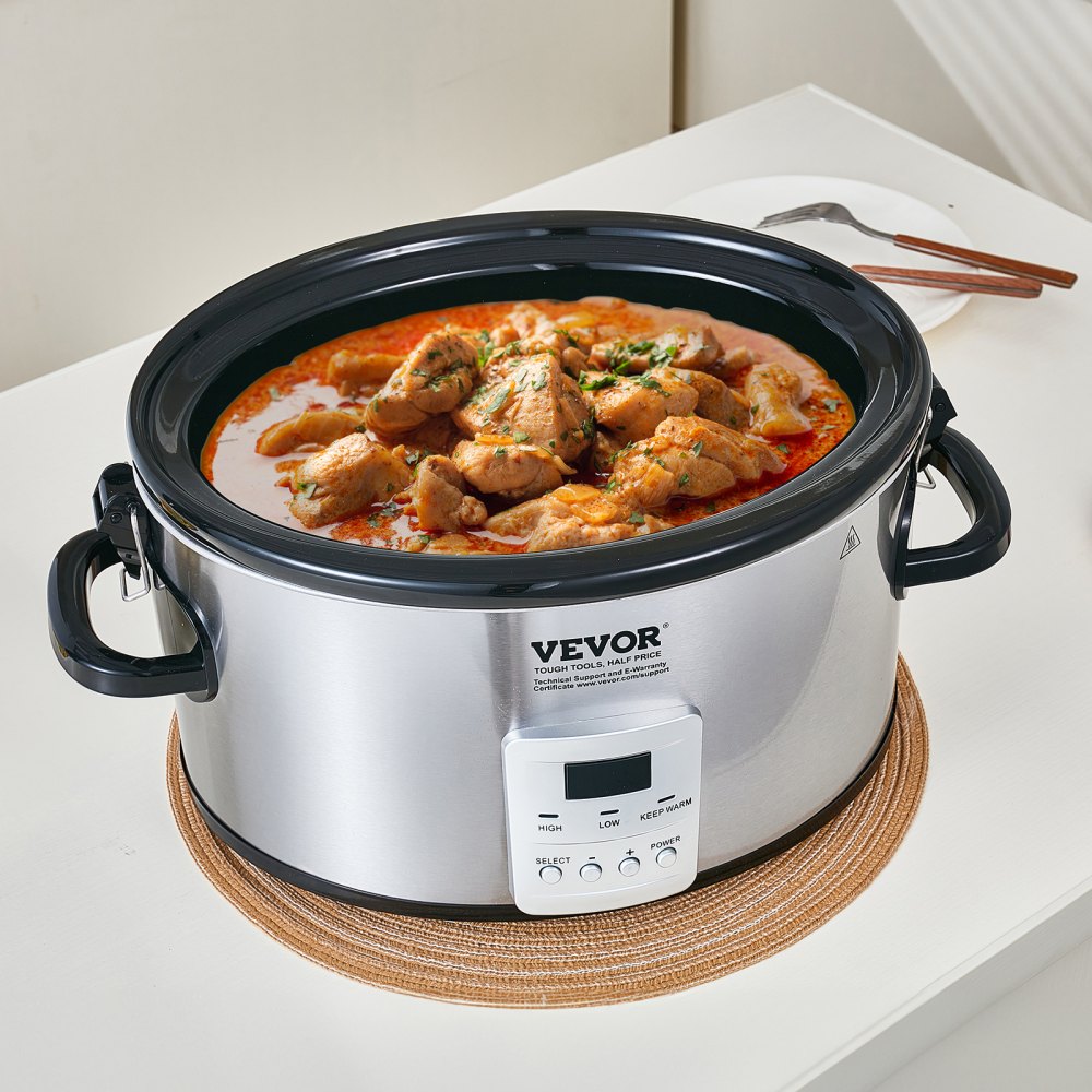 VEVOR Slow Cooker, 6QT 240W Electric Slow Cooker Pot with 3-Level Heat ...