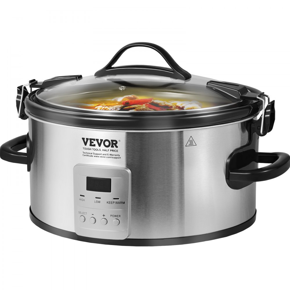 VEVOR Slow Cooker 7QT 280W Electric Slow Cooker Pot with 3 Level Heat Settings Digital Slow Cookers with 20 Hours Max Timer Locking Lid Ceramic