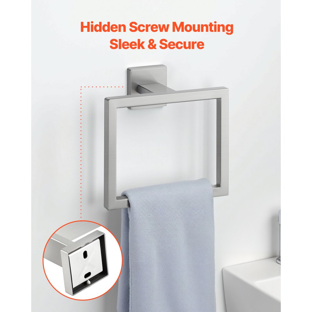 VEVOR 5-Piece Brushed Nickel Bathroom Hardware Set – Stainless Steel 24" Towel Bar, Towel Rack, 2 Robe Hooks & Toilet Paper Holder – Wall Mounted, Rust-Resistant, Easy Install