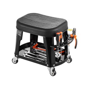 Siège De Travail Roulant Pour Garage, Tabouret De Mécanicien, Capacité 300 Lbs, Avec Roues, Noir