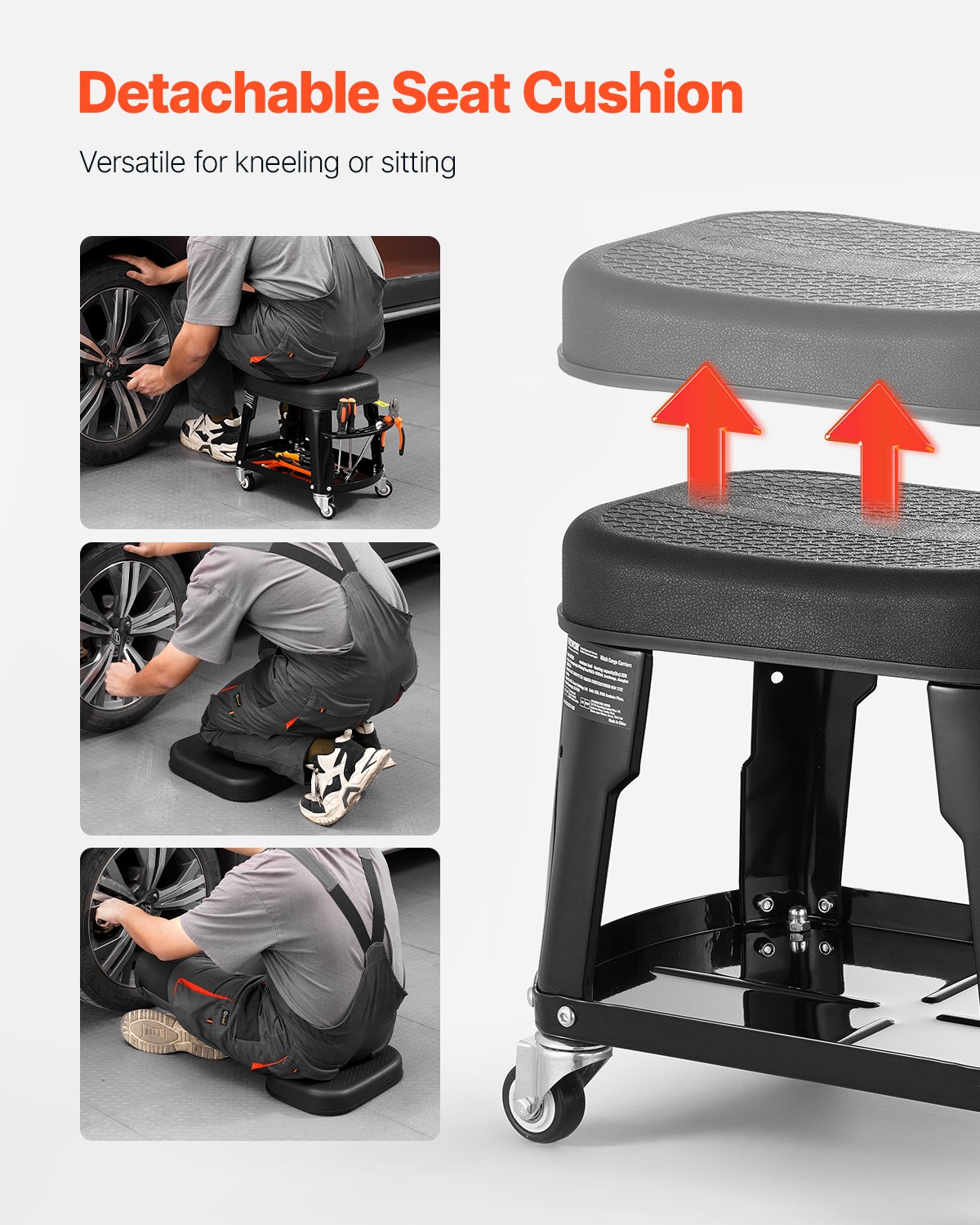 Work Stool Rocker VEVOR Work Stool With Wheels – 360° Swivel with Tool Tray