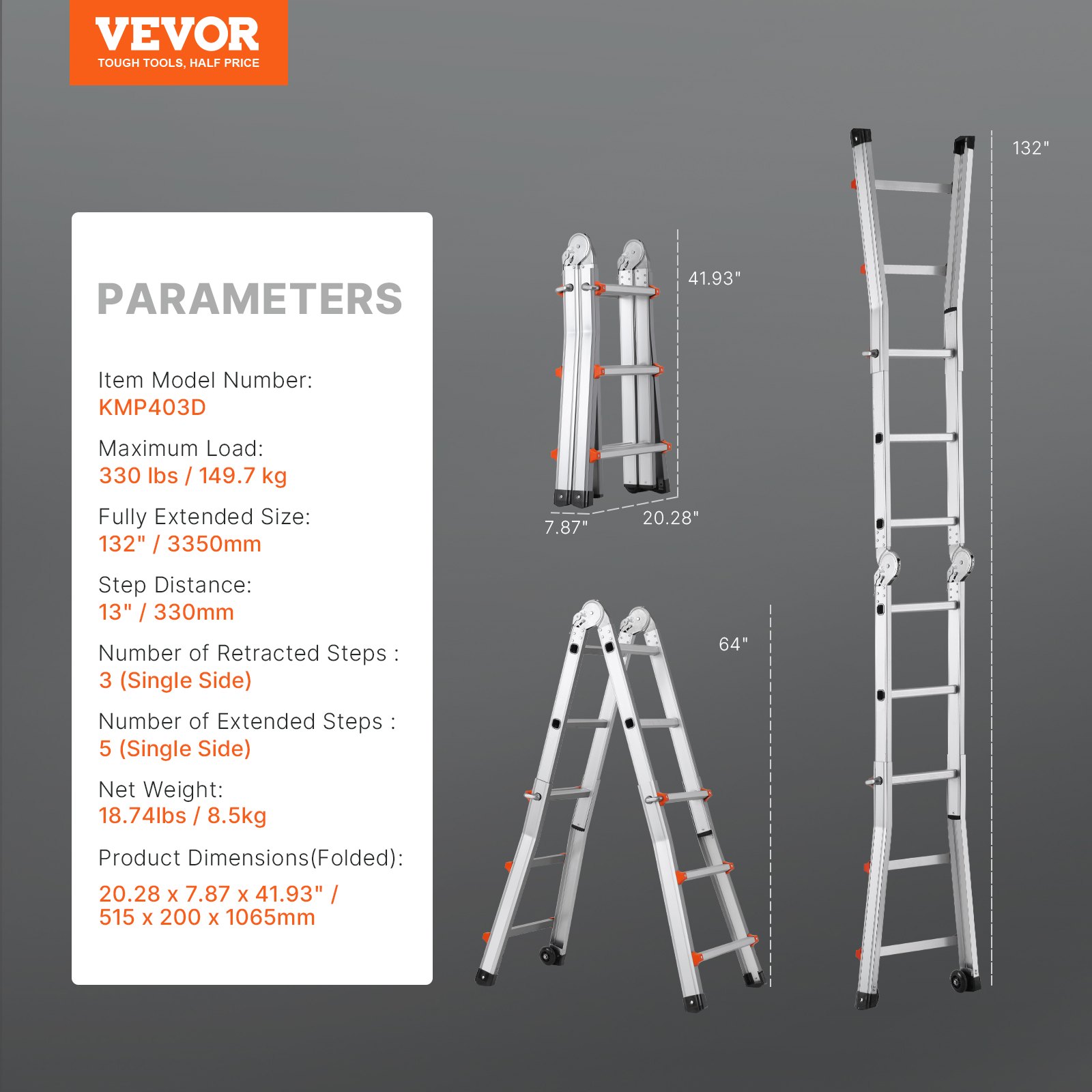 VEVOR Telescoping Ladder A Frame, 11 FT Compact Aluminum Extension ...