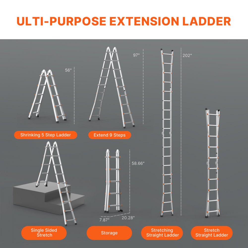 VEVOR Telescoping Ladder A Frame, 17 FT Compact Aluminum Extension ...