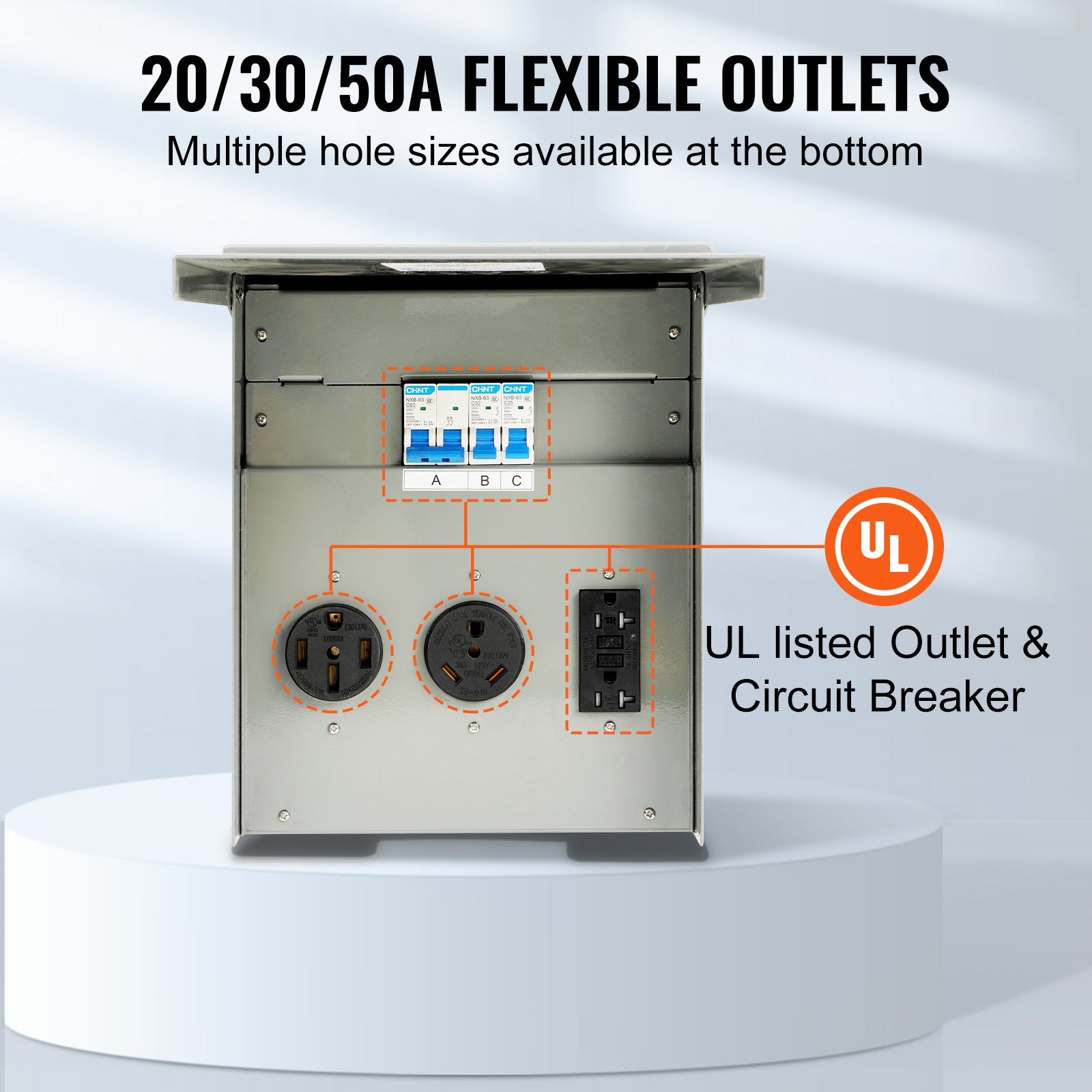 VEVOR Temporary Power Outlet Panel, 125/250 Volt, RV Power Outlet Box with a 20/30/50 Amp