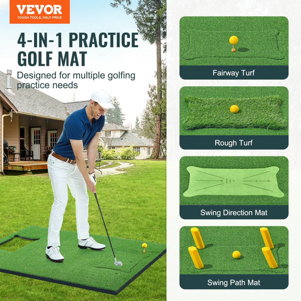 VEVOR 4 IN 1 Golf Hitting Mat, 5x4ft Artificial Turf Golf Hitting Mat ...
