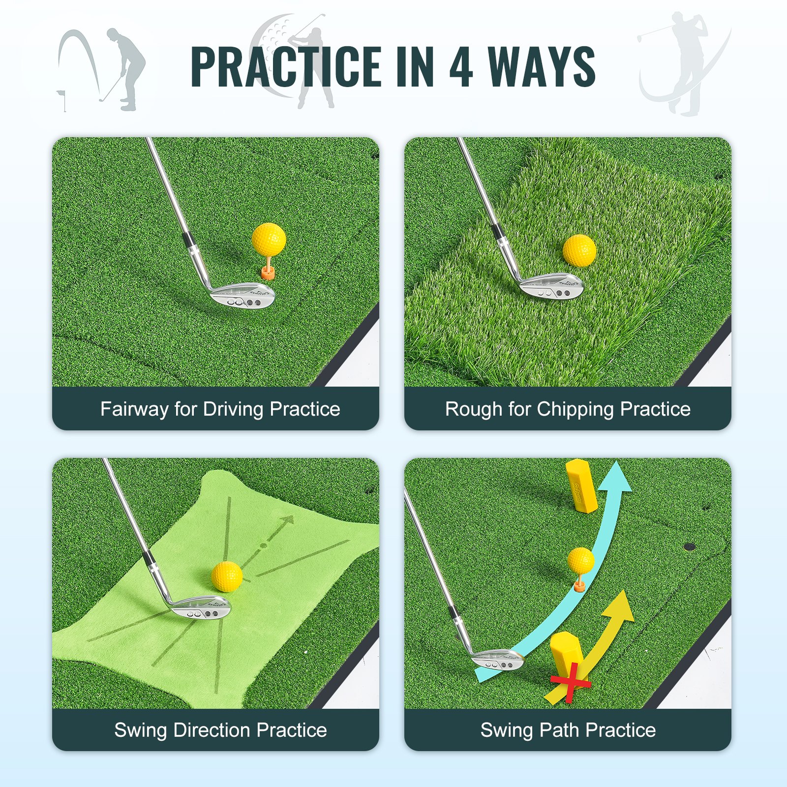 VEVOR 4 IN 1 Golf Hitting Mat, 5x4ft Artificial Turf Golf Hitting Mat ...
