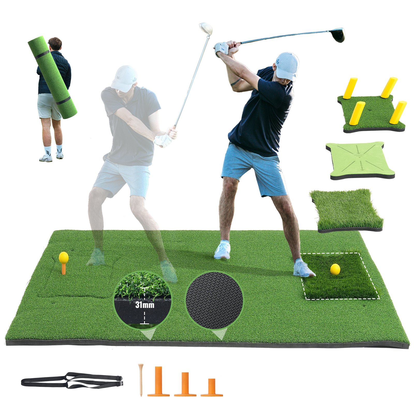 VEVOR 4 IN 1 Golf Hitting Mat, 5x4ft Artificial Turf Golf Hitting Mat ...