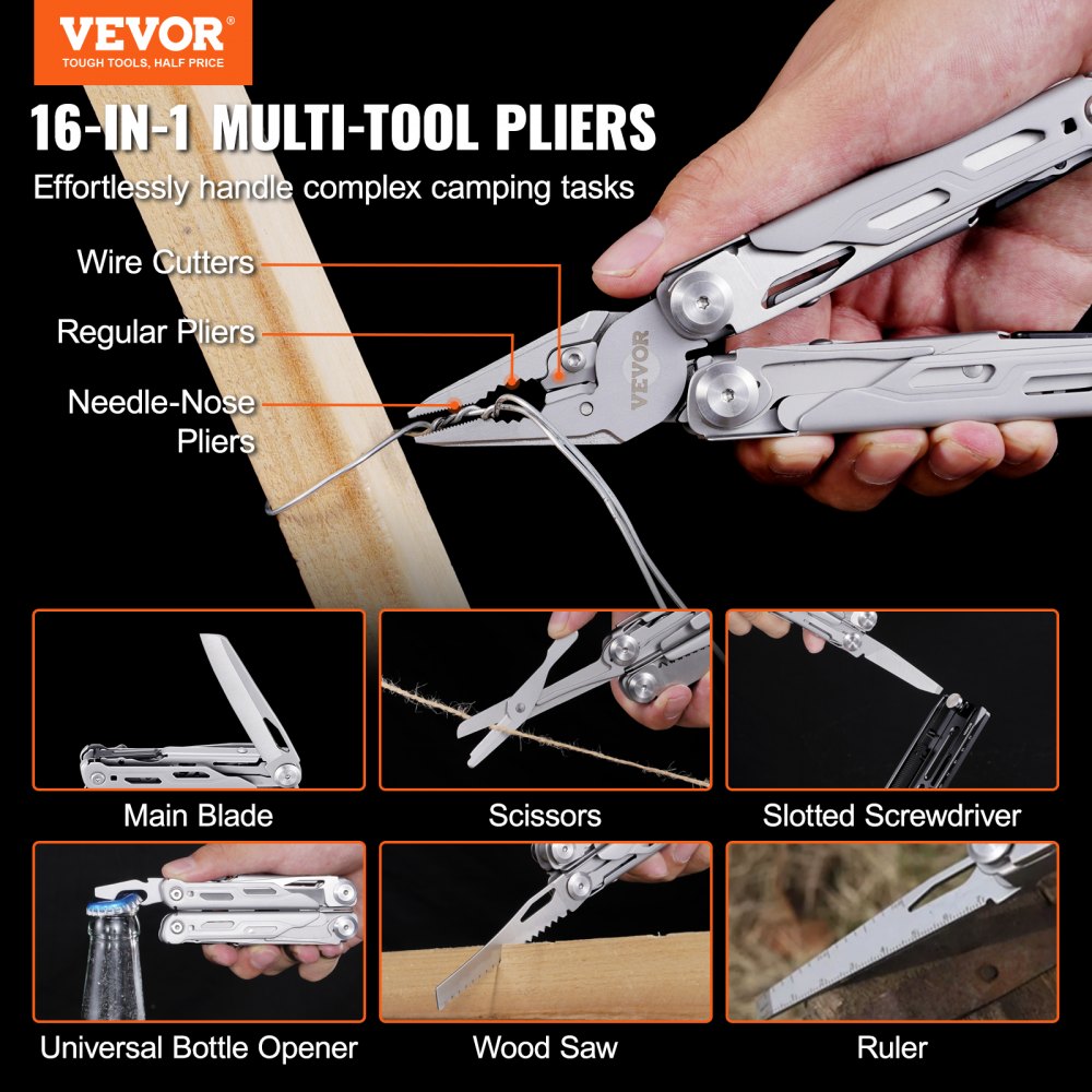 VEVOR 16In1 Multitool Pliers, Multi Tool Pliers, Cutters, Knife