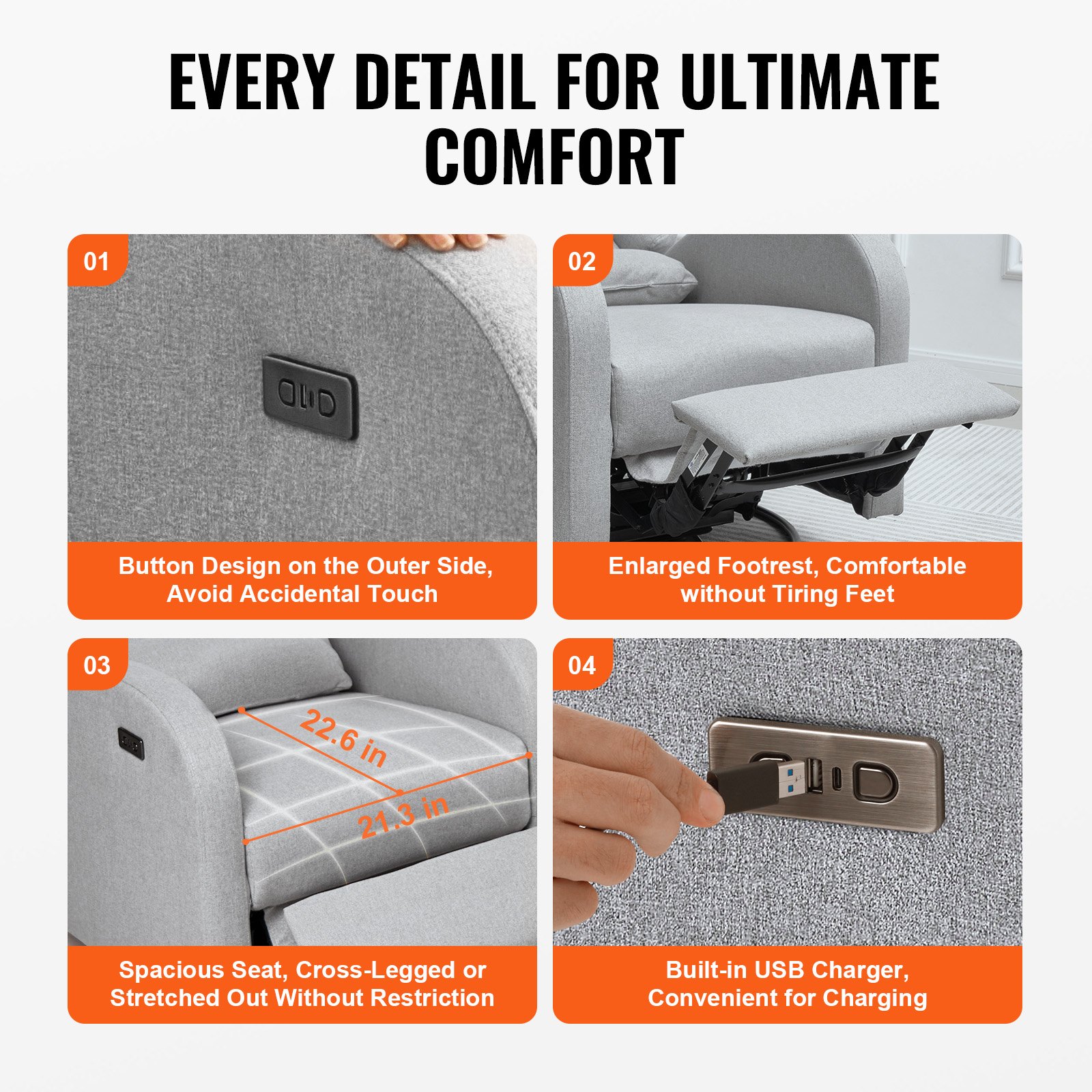 VEVOR Electronic Power Recliner and Swivel Glider, 250 lbs Weight ...