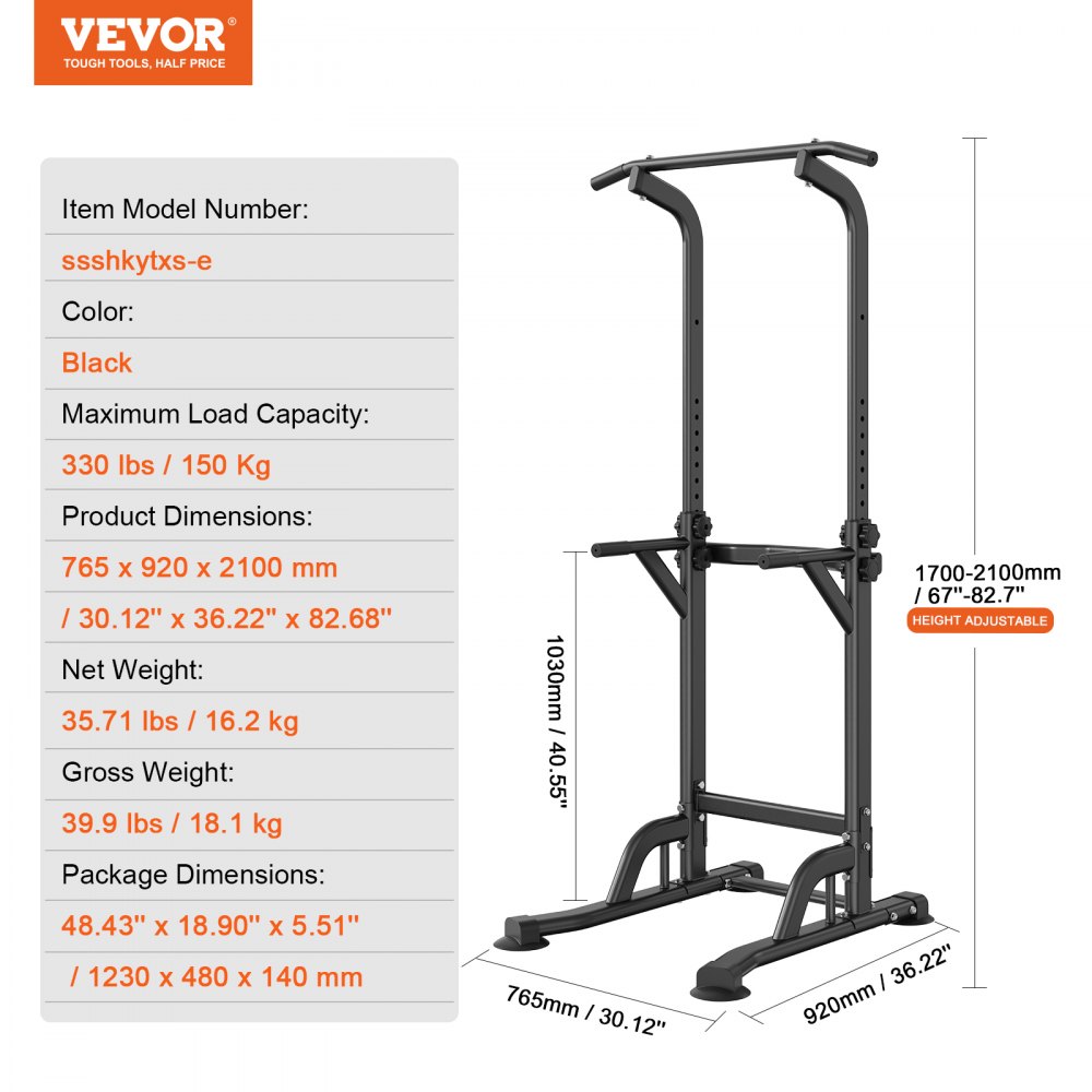VEVOR Power Tower Dip Station, 10-Level Height Adjustable Pull Up Bar ...
