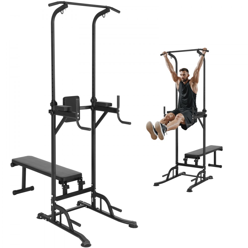 VEVOR Power Tower with Bench, 10-Level Height Adjustable Pull Up Bar ...