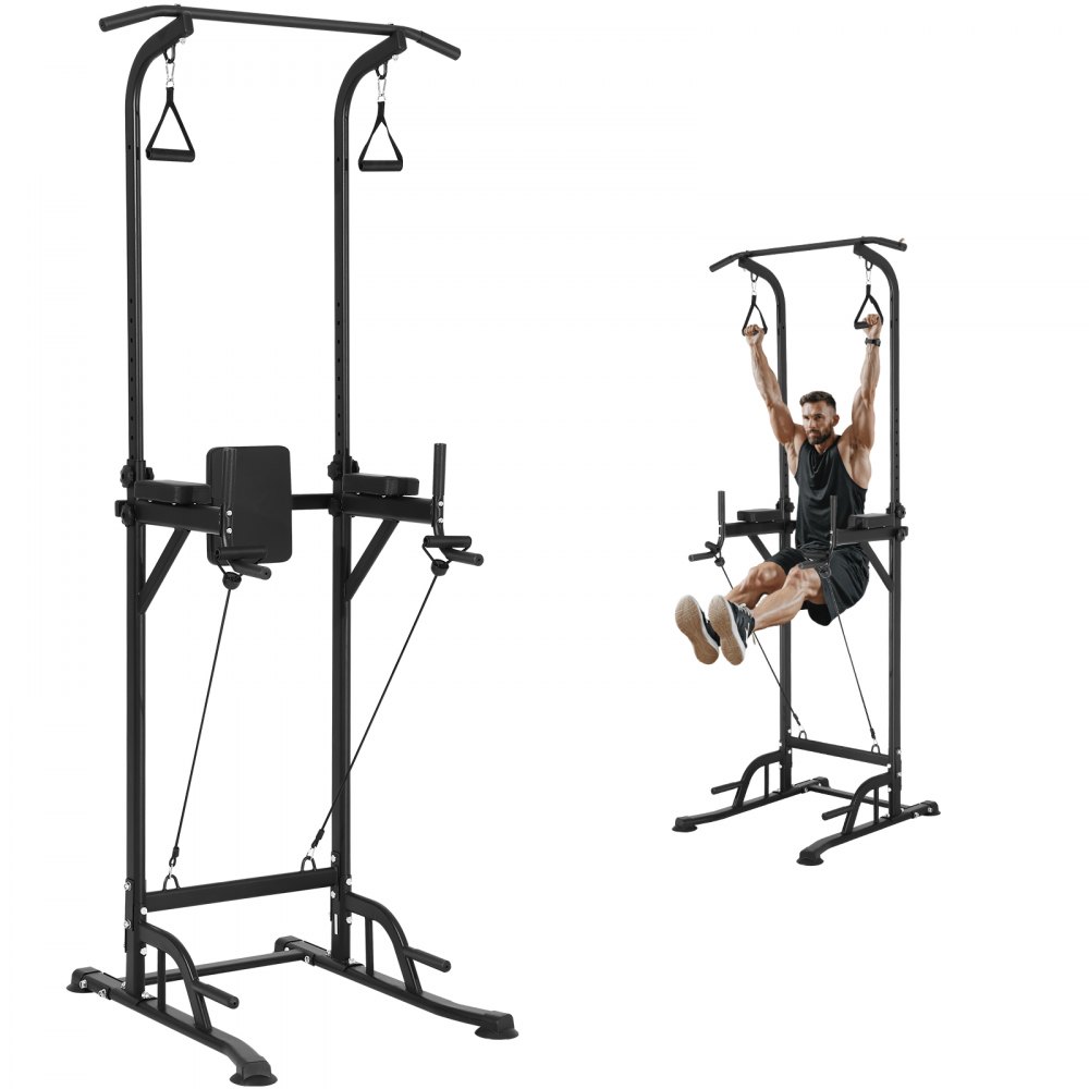 VEVOR Power Tower Dip Station, 10-Level Height Adjustable Pull Up Bar ...