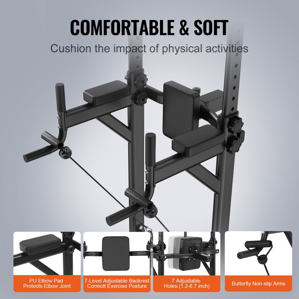 VEVOR Power Tower Dip Station, 10-Level Height Adjustable Pull Up Bar ...