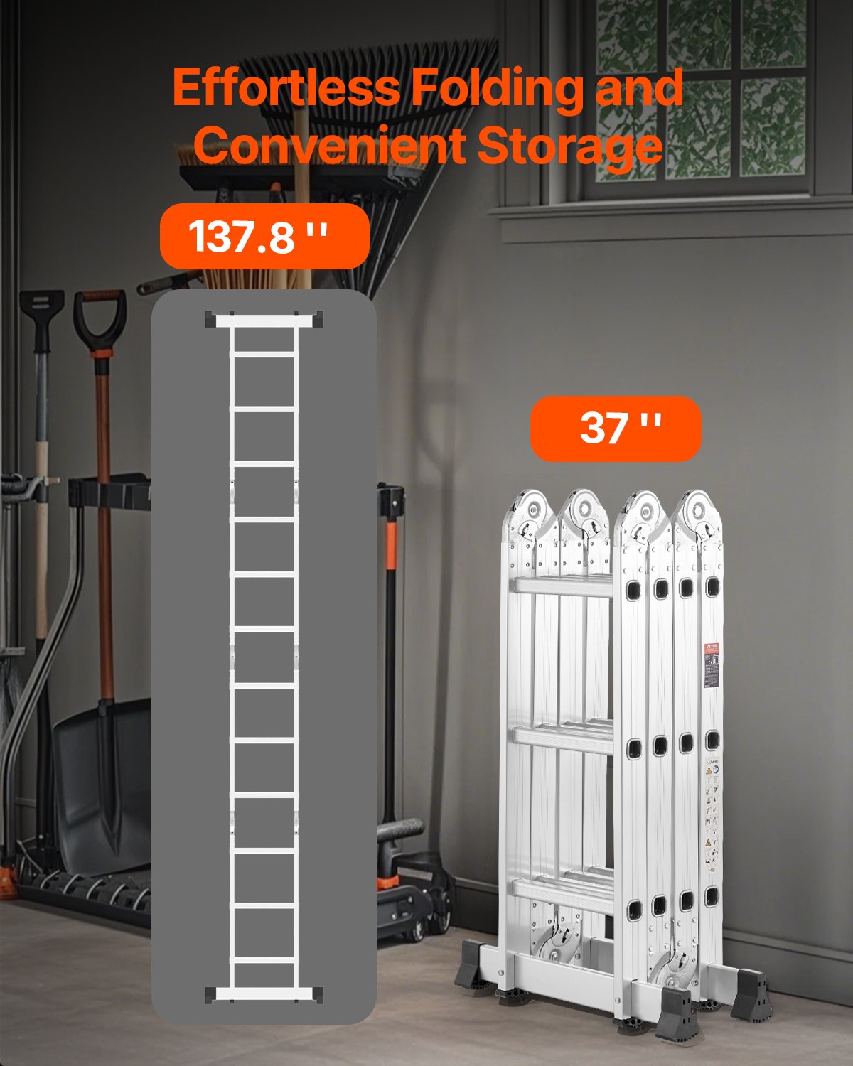 VEVOR Multi-Purpose Folding Ladder, 7-in-1 Tall Step Ladder, A Frame 3 ...