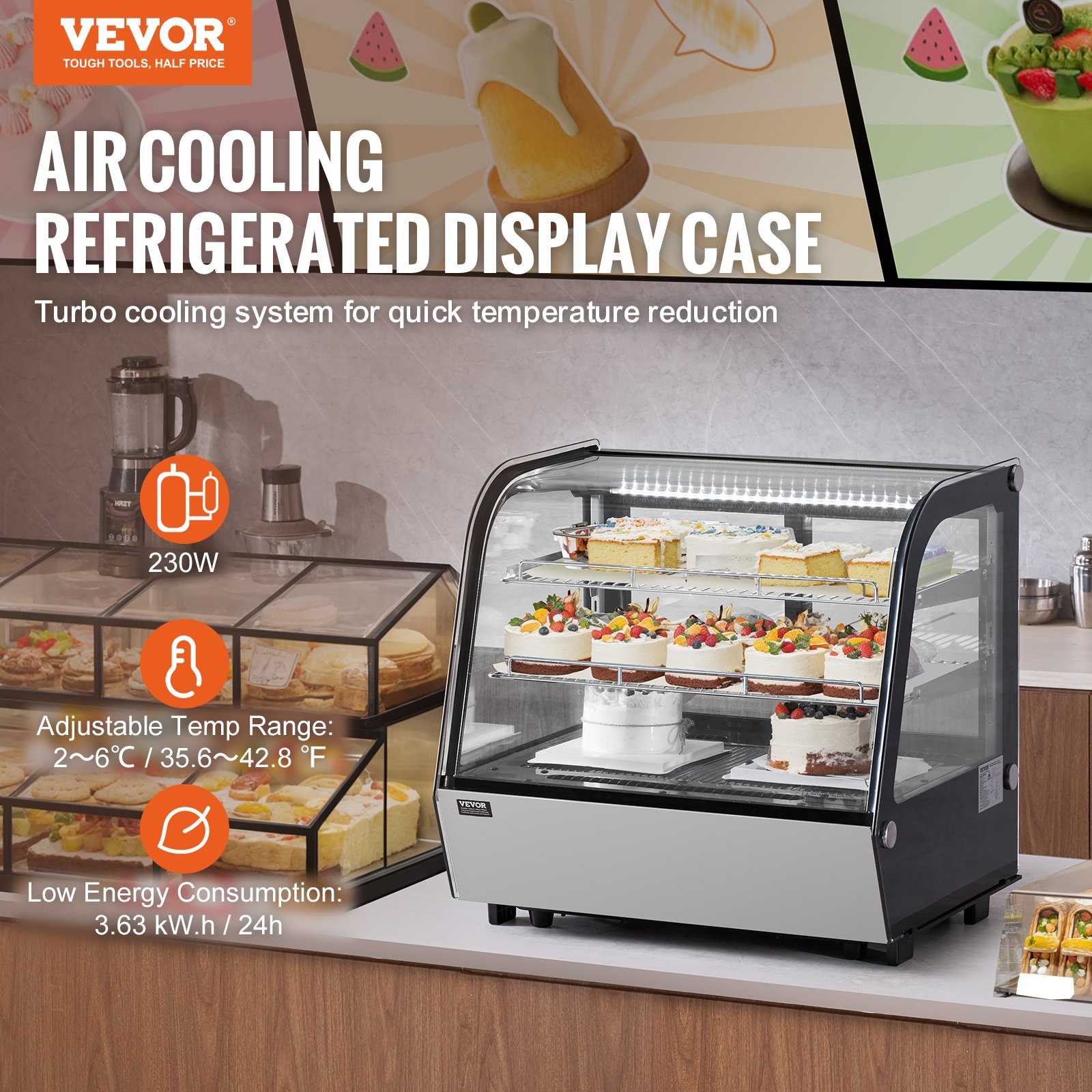 Fridge Casing VEVOR Refrigerated Display Case Bakery Display Fridge Case 4.2 cu ft ...