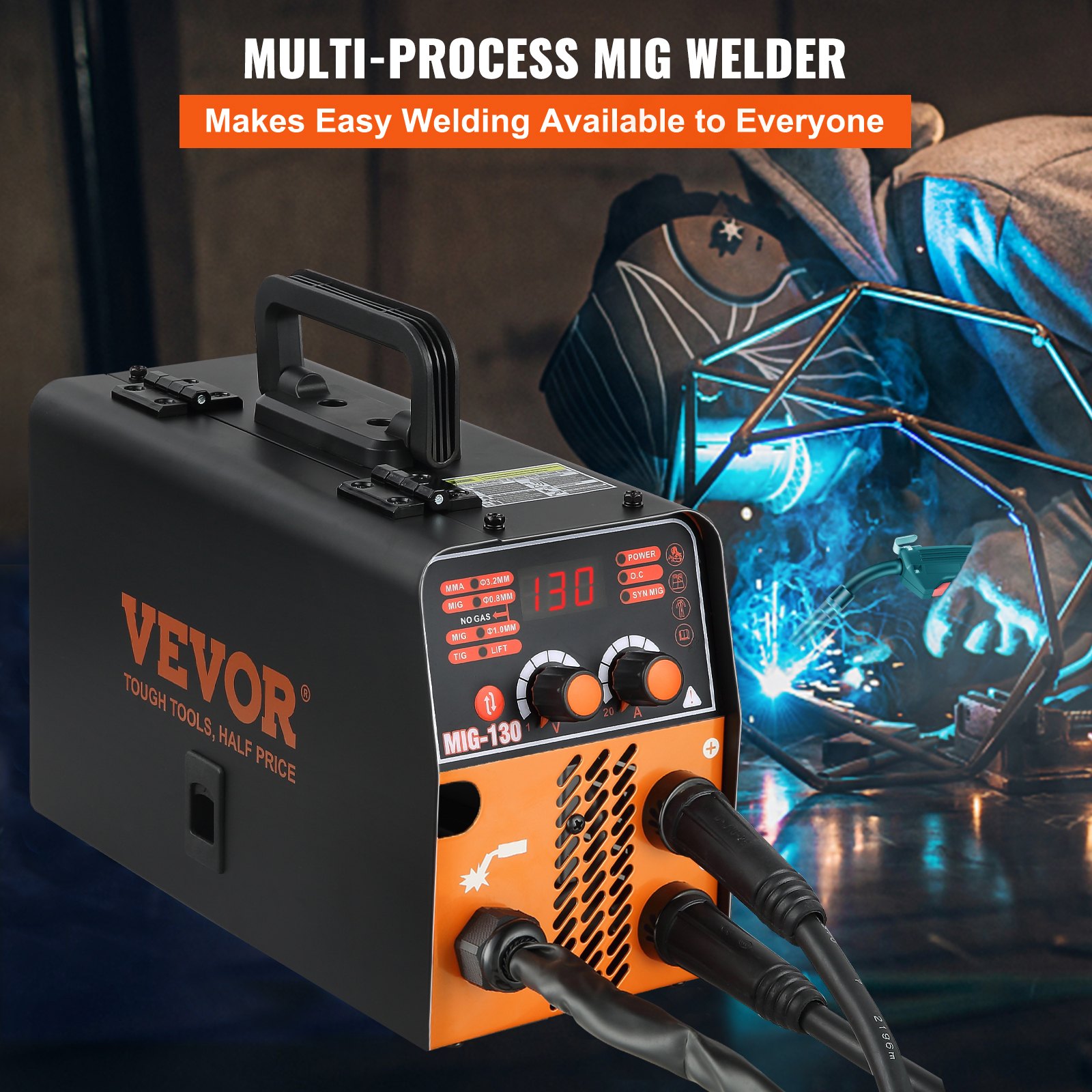 VEVOR MIG Welder, 130A Flux Core Welder, 3 in 1 Combo MMA/MIG/LIFT TIG ...